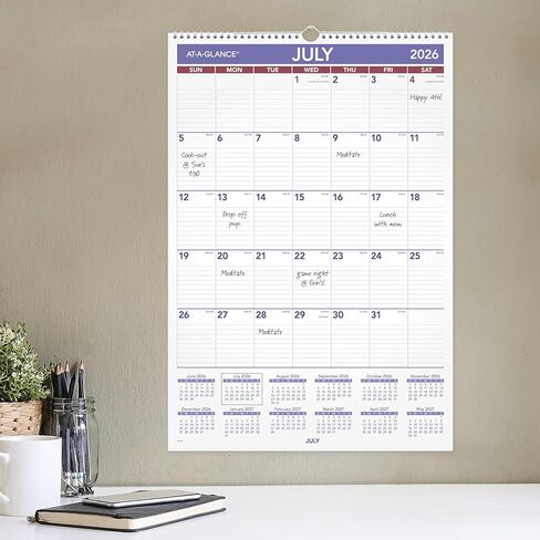 AT-A-GLANCE Wall Calendar 2026-2027 Planner, Academic 12-Month July-June, Monthly, 15-1/2" x 22-3/4", Ruled Daily Blocks (AY328) in Saudi Arabia