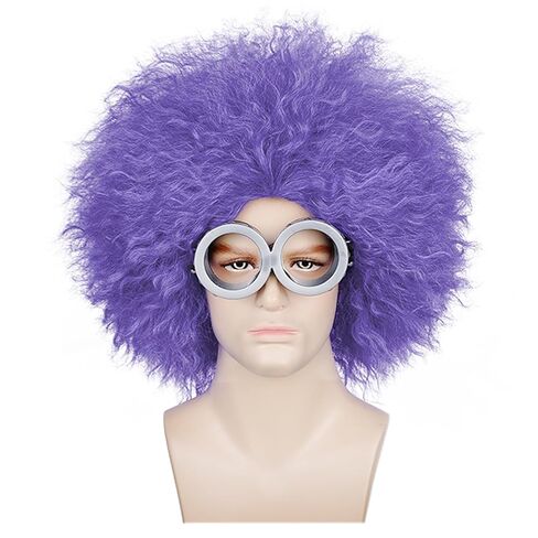Purple Culry Fluffy Men Women Lavender Wig with Funny Round Goggles – Curly Costume Wig for Halloween, Carnival, Cosplay, Theme Party in Saudi Arabia
