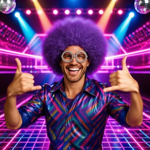 Purple Culry Fluffy Men Women Lavender Wig with Funny Round Goggles – Curly Costume Wig for Halloween, Carnival, Cosplay, Theme Party in Saudi Arabia