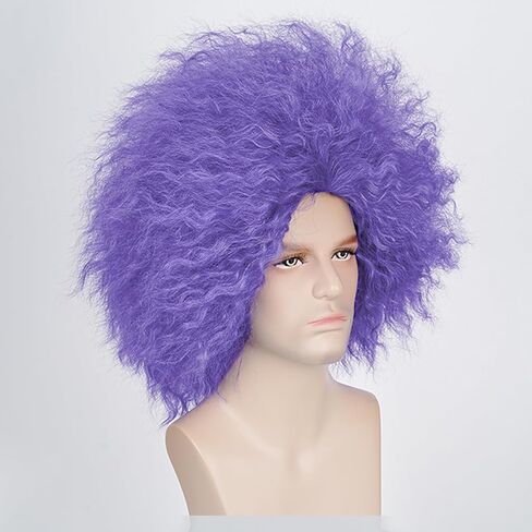Purple Culry Fluffy Men Women Lavender Wig with Funny Round Goggles – Curly Costume Wig for Halloween, Carnival, Cosplay, Theme Party in Saudi Arabia