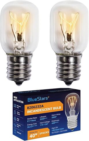 BlueStars Upgraded 8206232A 3W E17 Base Microwave LED Bulb Dimmable, 6000K Cold Daylight, 40W Incandescent Equivalent, 110V-130V 240 lumens for Refrigerator Range Hood Microwave, 2 Packs in Saudi Arabia