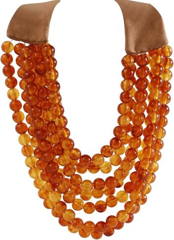 Multicolor Multi-Strand Resin Bead Choker Necklace with Vegan Leather Snap Clasp, Glamorous Faux Gemstone Statement Jewelry Gift for Women in Saudi Arabia