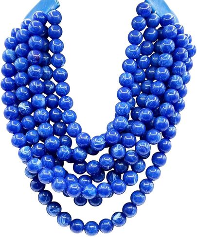Multicolor Multi-Strand Resin Bead Choker Necklace with Vegan Leather Snap Clasp, Glamorous Faux Gemstone Statement Jewelry Gift for Women in Saudi Arabia