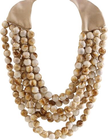 Multicolor Multi-Strand Resin Bead Choker Necklace with Vegan Leather Snap Clasp, Glamorous Faux Gemstone Statement Jewelry Gift for Women in Saudi Arabia