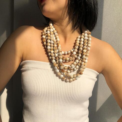 Multicolor Multi-Strand Resin Bead Choker Necklace with Vegan Leather Snap Clasp, Glamorous Faux Gemstone Statement Jewelry Gift for Women in Saudi Arabia