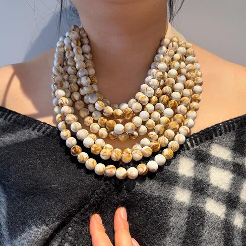 Multicolor Multi-Strand Resin Bead Choker Necklace with Vegan Leather Snap Clasp, Glamorous Faux Gemstone Statement Jewelry Gift for Women in Saudi Arabia