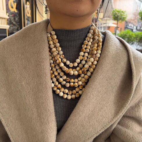 Multicolor Multi-Strand Resin Bead Choker Necklace with Vegan Leather Snap Clasp, Glamorous Faux Gemstone Statement Jewelry Gift for Women in Saudi Arabia