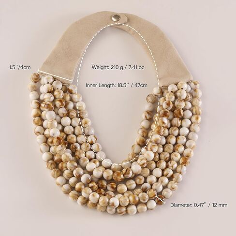 Multicolor Multi-Strand Resin Bead Choker Necklace with Vegan Leather Snap Clasp, Glamorous Faux Gemstone Statement Jewelry Gift for Women in Saudi Arabia