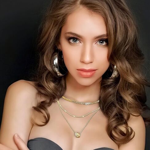 قلادات متعددة الطبقات للنساء، مجموعة قلادة أنيقة مطلية بالذهب عيار 14 قيراط، قلادة سلسلة دائرية وسلسلة مارينر، هدية مجوهرات ذهبية بطبقتين من الزركونيا المكعبة قابلة للتكديس in Kuwait