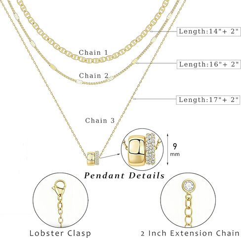 قلادات متعددة الطبقات للنساء، مجموعة قلادة أنيقة مطلية بالذهب عيار 14 قيراط، قلادة سلسلة دائرية وسلسلة مارينر، هدية مجوهرات ذهبية بطبقتين من الزركونيا المكعبة قابلة للتكديس in Kuwait