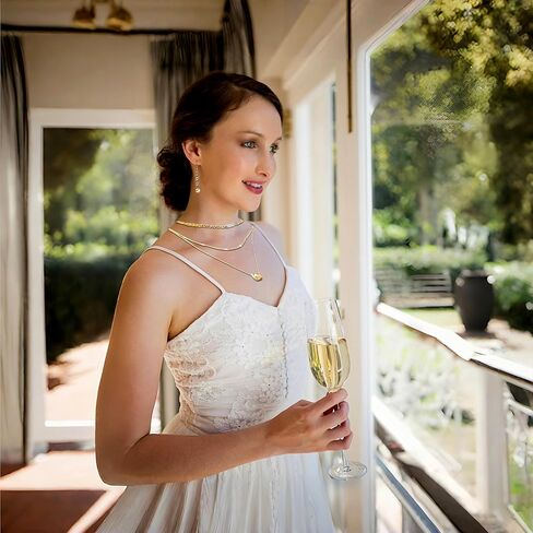 قلادات متعددة الطبقات للنساء، مجموعة قلادة أنيقة مطلية بالذهب عيار 14 قيراط، قلادة سلسلة دائرية وسلسلة مارينر، هدية مجوهرات ذهبية بطبقتين من الزركونيا المكعبة قابلة للتكديس in Kuwait