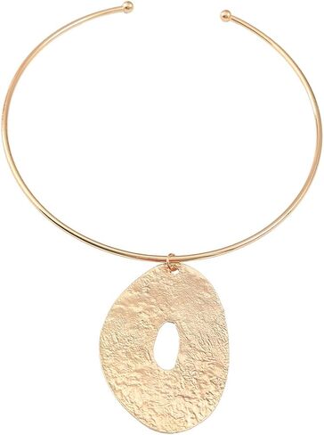 African Jewelry Gold Plated/Silver Choker Necklace for Women Men Unisex,Metal Circle Collar Necklace Irregular Pendant Necklace Statement Costume Ethnic Tribal Accessories (Gold) in Saudi Arabia