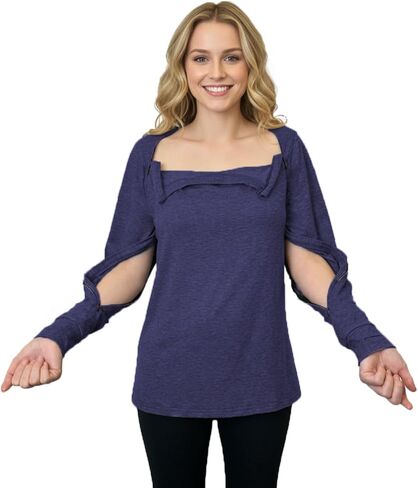 قميص Youdiao النسائي للوصول إلى المنفذ مع سحاب ذراع سهل الفتح وناعم بأكمام طويلة للعلاج الكيميائي وغسيل الكلى والتعافي بعد الجراحة in Kuwait