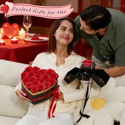 Gifts for Women Artificial Forever Flowers Box & Preserved Roses with Necklace Ring Earrings,Gifts for Her Girlfriend Mom Wife Grandma on Mothers Day Birthday Valentines Christmas Anniversary,Wedding in Saudi Arabia