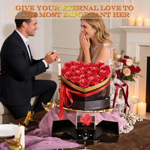 Gifts for Women Artificial Forever Flowers Box & Preserved Roses with Necklace Ring Earrings,Gifts for Her Girlfriend Mom Wife Grandma on Mothers Day Birthday Valentines Christmas Anniversary,Wedding in Saudi Arabia