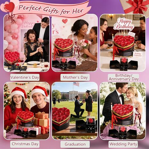 Gifts for Women Artificial Forever Flowers Box & Preserved Roses with Necklace Ring Earrings,Gifts for Her Girlfriend Mom Wife Grandma on Mothers Day Birthday Valentines Christmas Anniversary,Wedding in Saudi Arabia