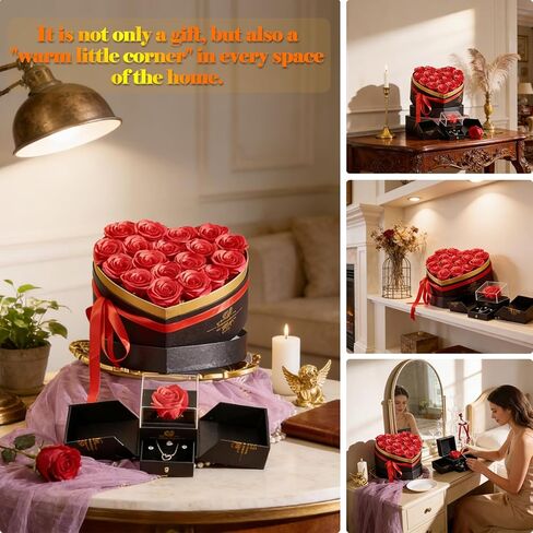 Gifts for Women Artificial Forever Flowers Box & Preserved Roses with Necklace Ring Earrings,Gifts for Her Girlfriend Mom Wife Grandma on Mothers Day Birthday Valentines Christmas Anniversary,Wedding in Saudi Arabia