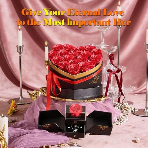 Gifts for Women Artificial Forever Flowers Box & Preserved Roses with Necklace Ring Earrings,Gifts for Her Girlfriend Mom Wife Grandma on Mothers Day Birthday Valentines Christmas Anniversary,Wedding in Saudi Arabia
