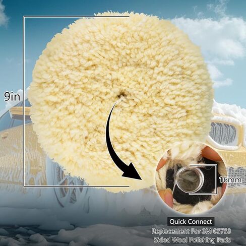 وسادة صوف مزدوجة الجوانب مقاس 9 بوصة، بديلة لمنصات تلميع الصوف ذات الجوانب 3M 05753، وسادات صوف للسيارات والشاحنات، تزيل بقوة خدوش الطبقة الشفافة بسلاسة. in Kuwait