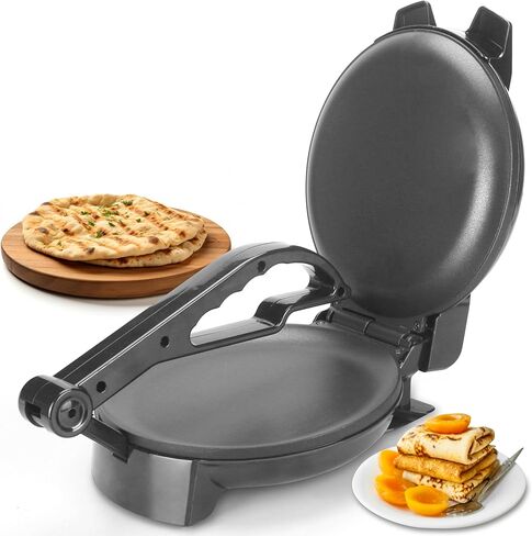 Compact Roti Maker, 8'' Electric Tortilla Maker Machine, Maquina Para Hacer Tortillas, Crepe Maker,Electric Tortilla Press, Prensa Para Tortillas, Recipe Included, Black in Saudi Arabia