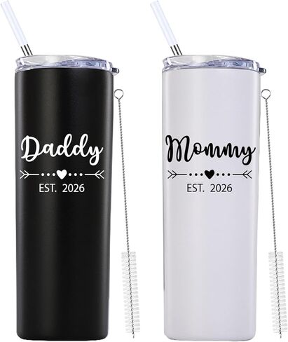 Daddy and Mommy Est 2024 Skinny Tumbler.New Parents Pregnancy Gifts.Fathers Day Mothers Day Birthday Christmas Gifts Ideas for New Mom Dad.Parents to Be Baby Shower Gifts(20oz Black&Rose Gold) in Saudi Arabia