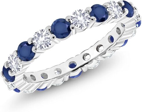 Gem Stone King 3.00 Cttw Blue Sapphire and White Created Sapphire Eternity Band Ring For Women | 925 Sterling Silver | Wedding Engagement Anniversary Promise Ring | Available In Size 5, 6, 7, 8, 9 in Saudi Arabia