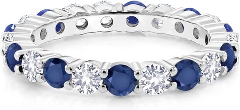 Gem Stone King 3.00 Cttw Blue Sapphire and White Created Sapphire Eternity Band Ring For Women | 925 Sterling Silver | Wedding Engagement Anniversary Promise Ring | Available In Size 5, 6, 7, 8, 9 in Saudi Arabia