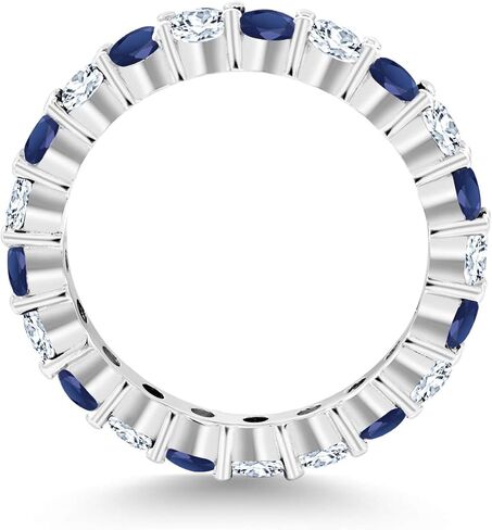 Gem Stone King 3.00 Cttw Blue Sapphire and White Created Sapphire Eternity Band Ring For Women | 925 Sterling Silver | Wedding Engagement Anniversary Promise Ring | Available In Size 5, 6, 7, 8, 9 in Saudi Arabia