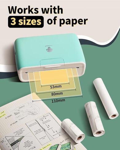Phomemo M04S Portable Thermal Printer with 53mm Pink/Blue/Purple Adhesive Thermal Paper 3 Rolls in Saudi Arabia