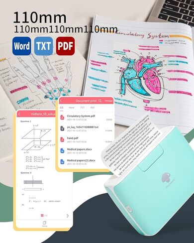 Phomemo M04S Portable Thermal Printer with 53mm Pink/Blue/Purple Adhesive Thermal Paper 3 Rolls in Saudi Arabia