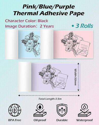 Phomemo M04S Portable Thermal Printer with 53mm Pink/Blue/Purple Adhesive Thermal Paper 3 Rolls in Saudi Arabia