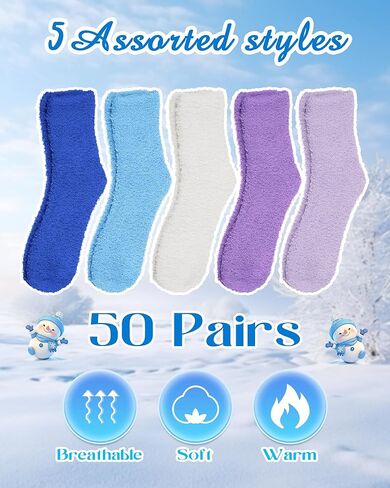 Taiyin 50 Pairs Snowflake Fuzzy Socks Bulk Unisex Womens Fluffy Soft Winter Warm Slipper Socks Cute Cozy Christmas Gifts in Saudi Arabia