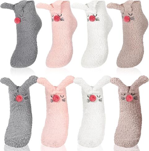 Foaincore 4 Pairs Easter Bunny Slipper Socks Rabbit Fuzzy Socks Soft Warm Animal Socks Cute Warm Sleeping Socks for Women in Saudi Arabia