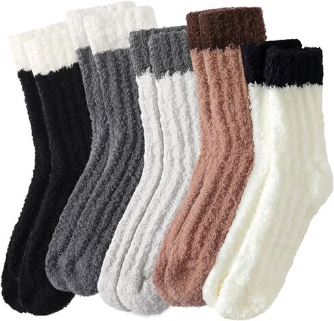 fauson Fuzzy Socks for Women - 5 Pairs Slipper Socks for Women, Soft & Cozy Slipper Sock for Winter Home and Sleeping in Saudi Arabia