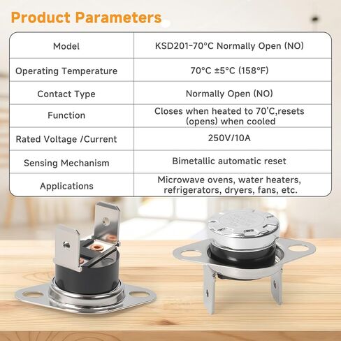 KSD201-70 درجة مئوية الصمامات الحرارية المفتوحة عادة، للتحكم في مروحة الميكروويف، تفعيل درجة الحرارة العالية، مع حلقة متحركة، بدون مفتاح نوع، ضبط درجة الحرارة 70 درجة مئوية (158 درجة فهرنهايت) in Kuwait