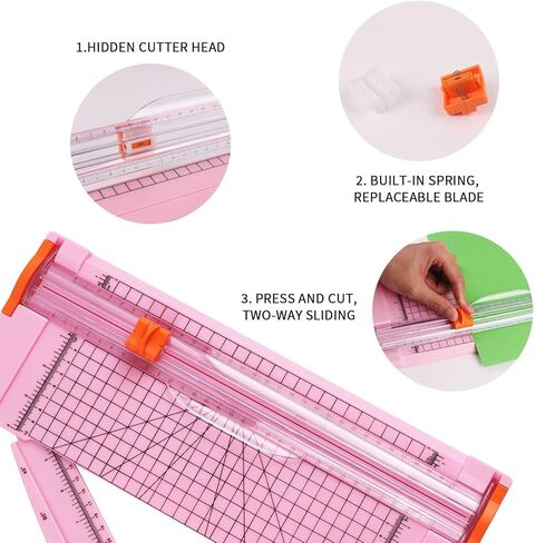 A4 Size Paper Cutter with Scale, 15 Inch x 5.6 Inch Pink Paper Guillotine for Coupon, Label, Cardstock, and Scrapbooking Craft for Office and Home (Pink) in Saudi Arabia