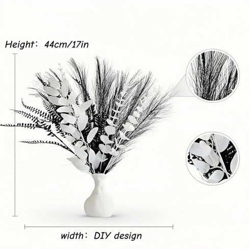 تشكيلة زهور صناعية حديثة، 17 بوصة أبيض وأسود من الأوكالبتوس الصناعي وباقة العشب، ديكور منزلي بسيط في الشمال، مناسب للمواقد وطاولات الطعام والمكاتب (المزهرية غير متضمنة) in Kuwait