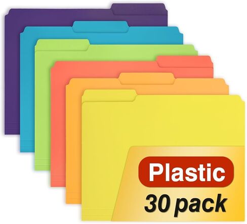 H4D 30 Pack Plastic File Folders Heavy Weight, Poly Colored File Folders 1/3-Cut Tabs with Sticky Labels, Letter Size, Assorted Colors in Saudi Arabia
