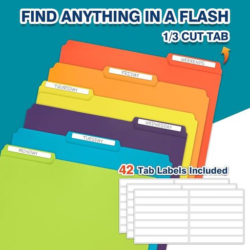 H4D 30 حزمة من مجلدات الملفات البلاستيكية ثقيلة الوزن، مجلدات ملفات ملونة من البوليستر، 1/3 علامات تبويب مع ملصقات لاصقة، حجم الحروف، ألوان متنوعة in Kuwait