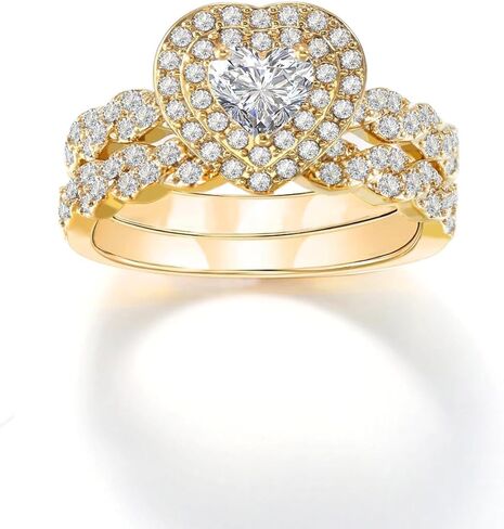 1CT Heart CZ Wedding Ring Set for Women & Men Yellow Gold Plated Bridal Couple Rings Tungsten Ring Wedding Band in Kuwait