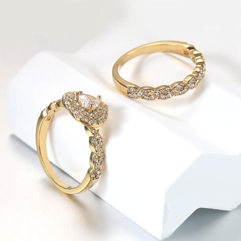 1CT Heart CZ Wedding Ring Set for Women & Men Yellow Gold Plated Bridal Couple Rings Tungsten Ring Wedding Band in Kuwait