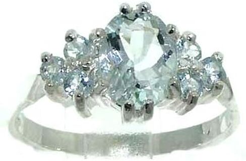 925 Sterling Silver Real Genuine Aquamarine Womens Band Ring in Kuwait