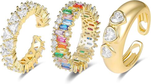 MDFUN 3 Pcs CZ Ring Set,18k Gold Plated Adjustable Cubic Zirconia Ring For Women Pack of 3 in Saudi Arabia
