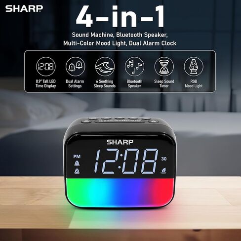 Sharp Multi-Color Bluetooth Alarm Clock with Sleep Sounds, RGB Night Light, Dual Alarms, LED Display with Dimmer, Snooze & Sleep Timer, Bedside Clock with Speaker in Saudi Arabia