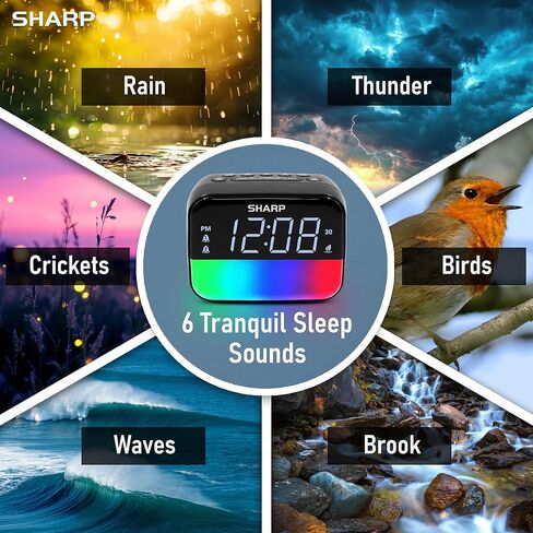 Sharp Multi-Color Bluetooth Alarm Clock with Sleep Sounds, RGB Night Light, Dual Alarms, LED Display with Dimmer, Snooze & Sleep Timer, Bedside Clock with Speaker in Saudi Arabia