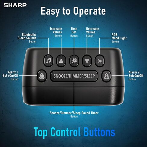 Sharp Multi-Color Bluetooth Alarm Clock with Sleep Sounds, RGB Night Light, Dual Alarms, LED Display with Dimmer, Snooze & Sleep Timer, Bedside Clock with Speaker in Saudi Arabia