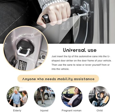 Car Door Handle for Elderly, Multifunction Door Latch Auto Grab Bar Cane with Non-Slip Grip, Portable Vehicle Support Handle Assistive Device to Help Get Out, Car Accessories (Black) in Saudi Arabia