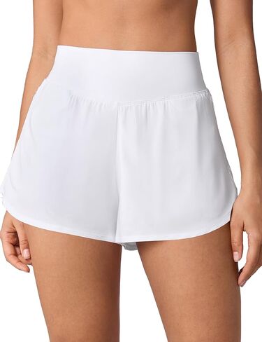 شورت رياضي عالي الخصر للنساء مقاس 2.5 بوصة للتمرين في صالة الألعاب الرياضية مع جيوب مبطنة بسحاب للجري سريع الجفاف in Kuwait