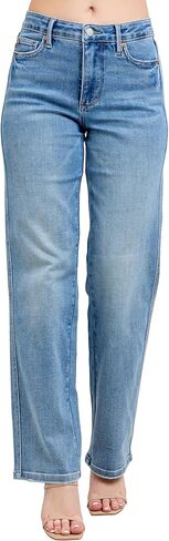 Judy Blue Womens Jeans - Mid Rise Petite Tummy Control Vintage Wash Straight in Saudi Arabia