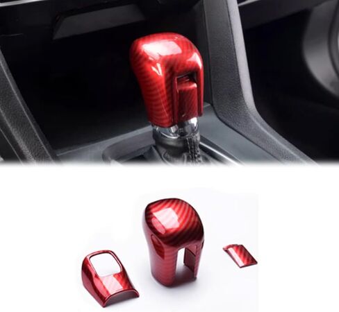Car Accessories Compatible with Honda Civic 10th Gen 2016～2021 Gear Shift Lever Knob Shifter Head Cover Trim ABS 3pcs/Set Red in Saudi Arabia